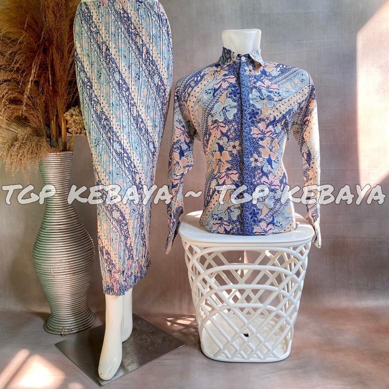 PROMO Batik Couple Rok Plisket Baju Batik Kemeja Lengan Panjang Set Rok Batik Couple Pasangan Batik 