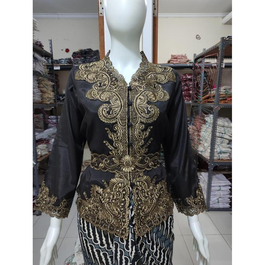 Atasan Kebaya Bordir Modern Lengan Panjang Warna Hitam Emas Elegan Mewah Kekinian Alexa