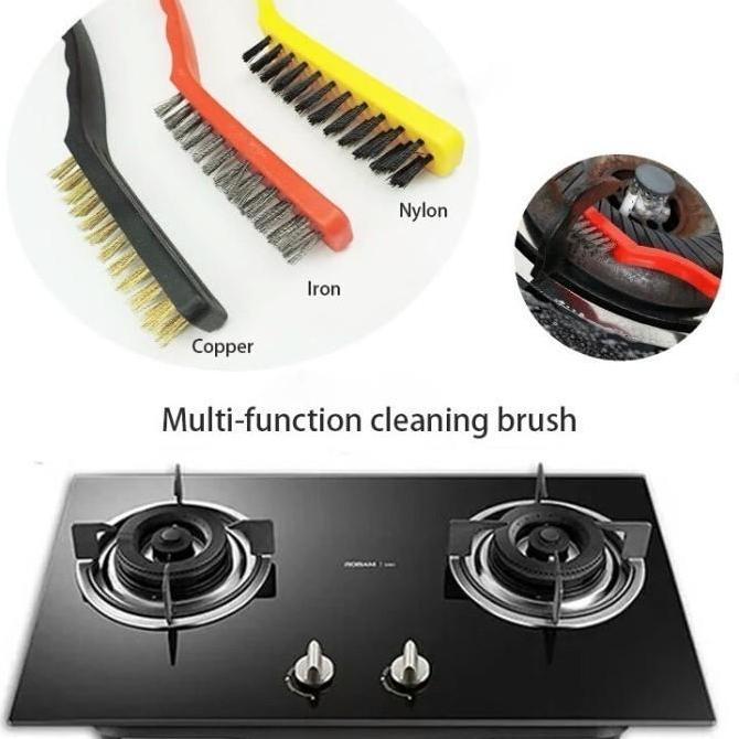 WISZCA Set Sikat Kawat Tembaga Nylon Pembersih Kompor Wire Brush 3 in 1 / Sikat Besi / Sikat Kawat /