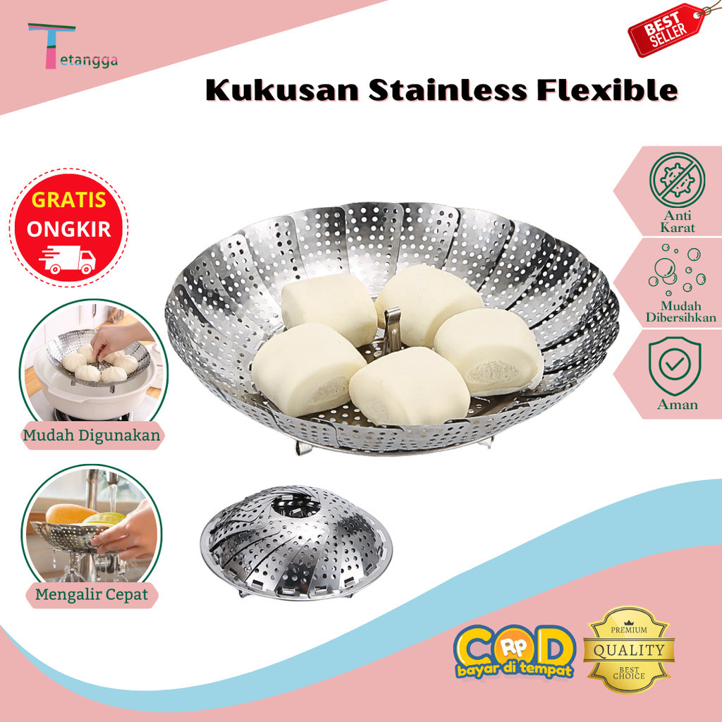 Kukusan Stainless Flexible - Steamer Alat Kukus Serbaguna Flexible Kukusan Bunga Tirisan Buah Sayur