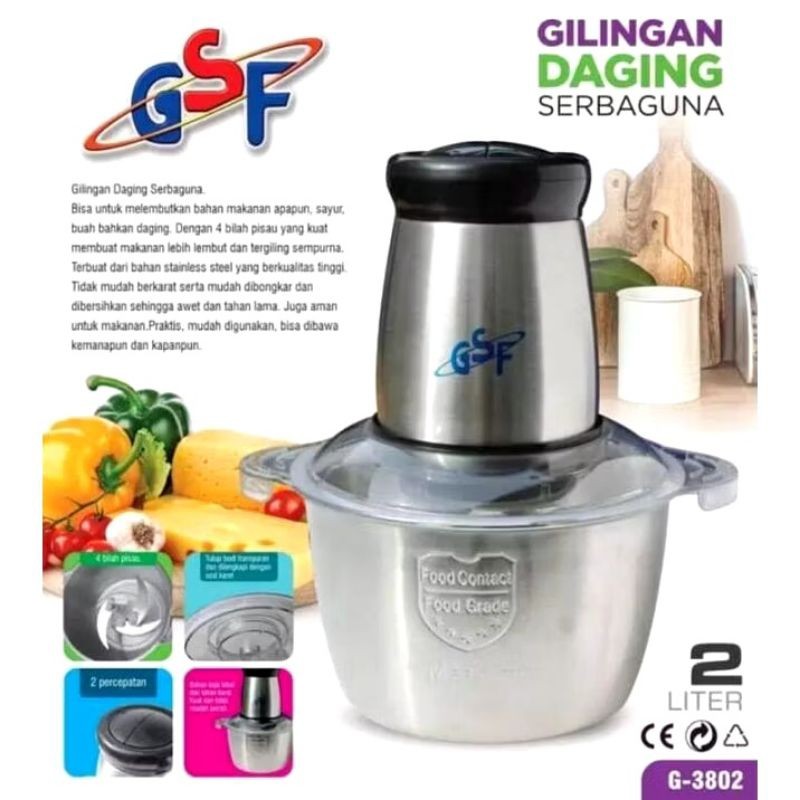Chopper Gilingan Daging Gsf 3802 Kapasitas 2 Liter
