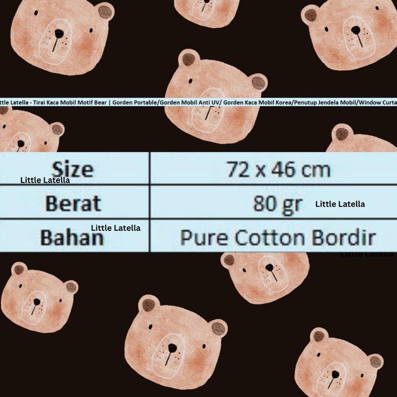 BestPromo Little Latella - Tirai Kaca Mobil Motif Bear | Gorden Portable/Gorden Mobil Anti Uv/ Gorde