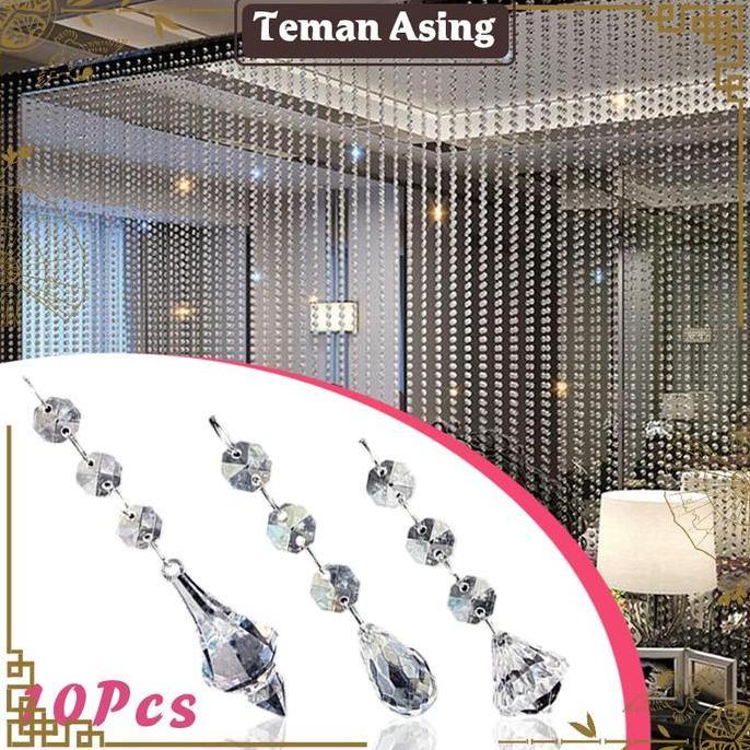 CRAINI 10Pcs Tirai Crystal Acrylic Tirai Manik Kristal Kaca Tirai Manik Kristal Mengkilap