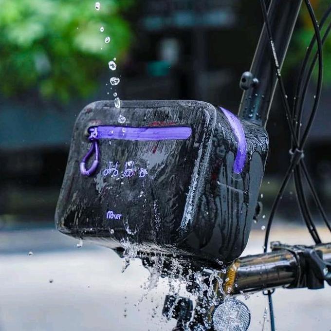 Tas Depan MOVER BromptonN Anti Air 25x8x16,5cm Warna Violet Pink Kuning untuk Sepeda Lipatan 3 Kuali