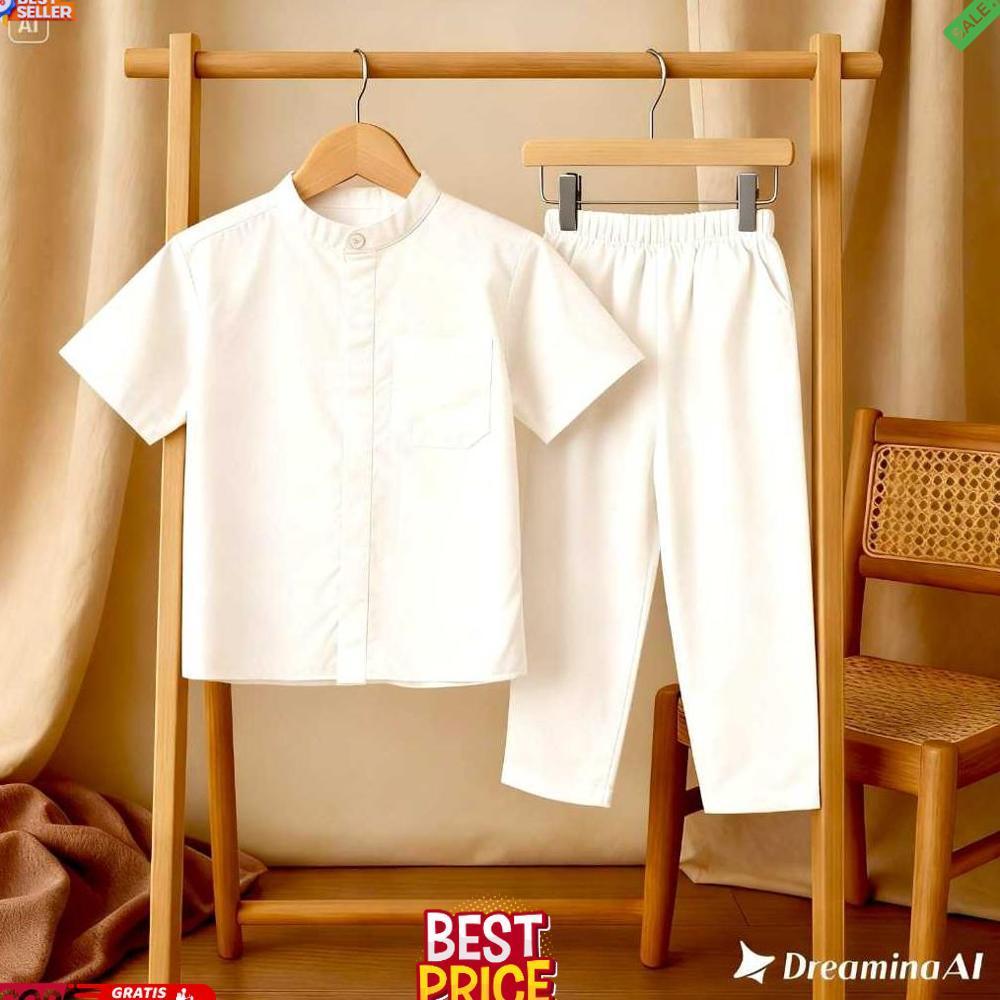Baju Koko Anak Laki Kombinasi Warna Hitam Putih Setelan Muslim Modis untuk Ngaji [T1]