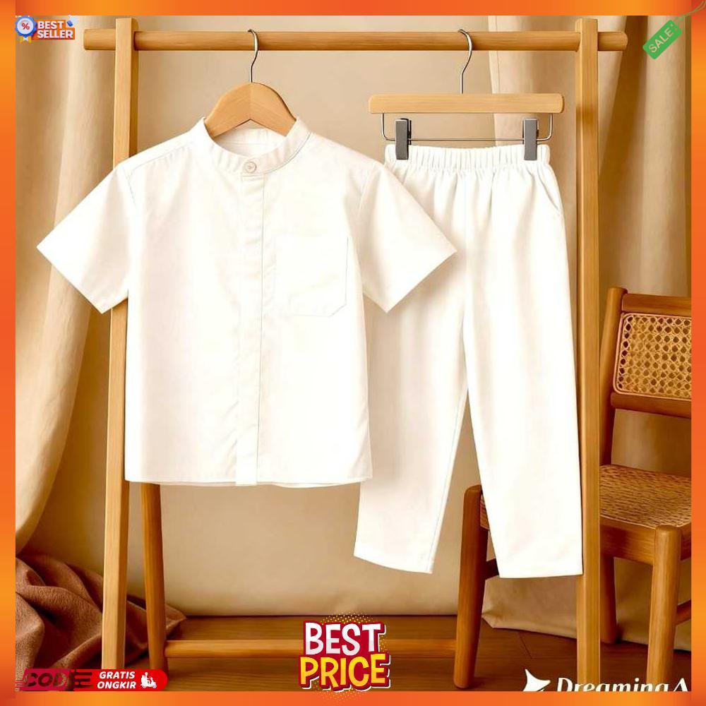 Baju Koko Anak Laki Kombinasi Warna Hitam Putih Setelan Muslim Modis untuk Ngaji [T1]