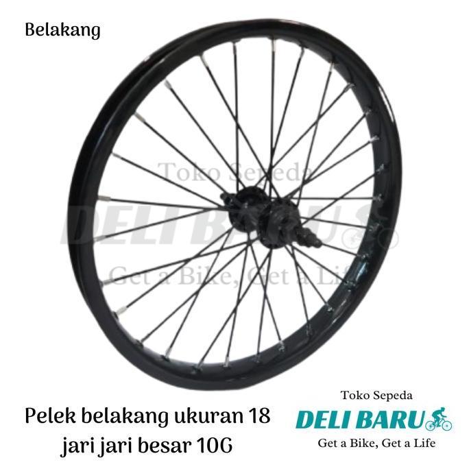 Pelek jadi model JARI BESAR 10G BELAKANG Wheelset ukuran 18 Velg besi warna hitam sepeda anak ukuran