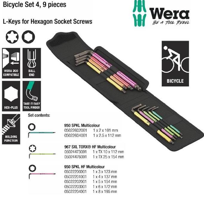 Wera 05004173001 - Kunci L Sepeda Hex & Torx Set Bicycle Set 4 Wera Tools - 9 Pcs