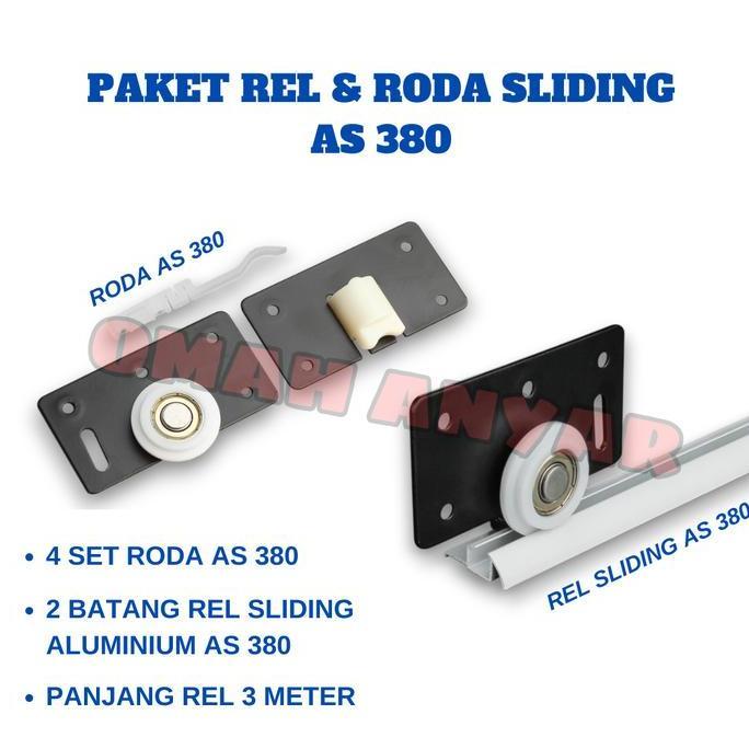 (POTONG JADI 2) Paket Rel Pintu dan Roda Sliding untuk Lemari AS-380 Huben