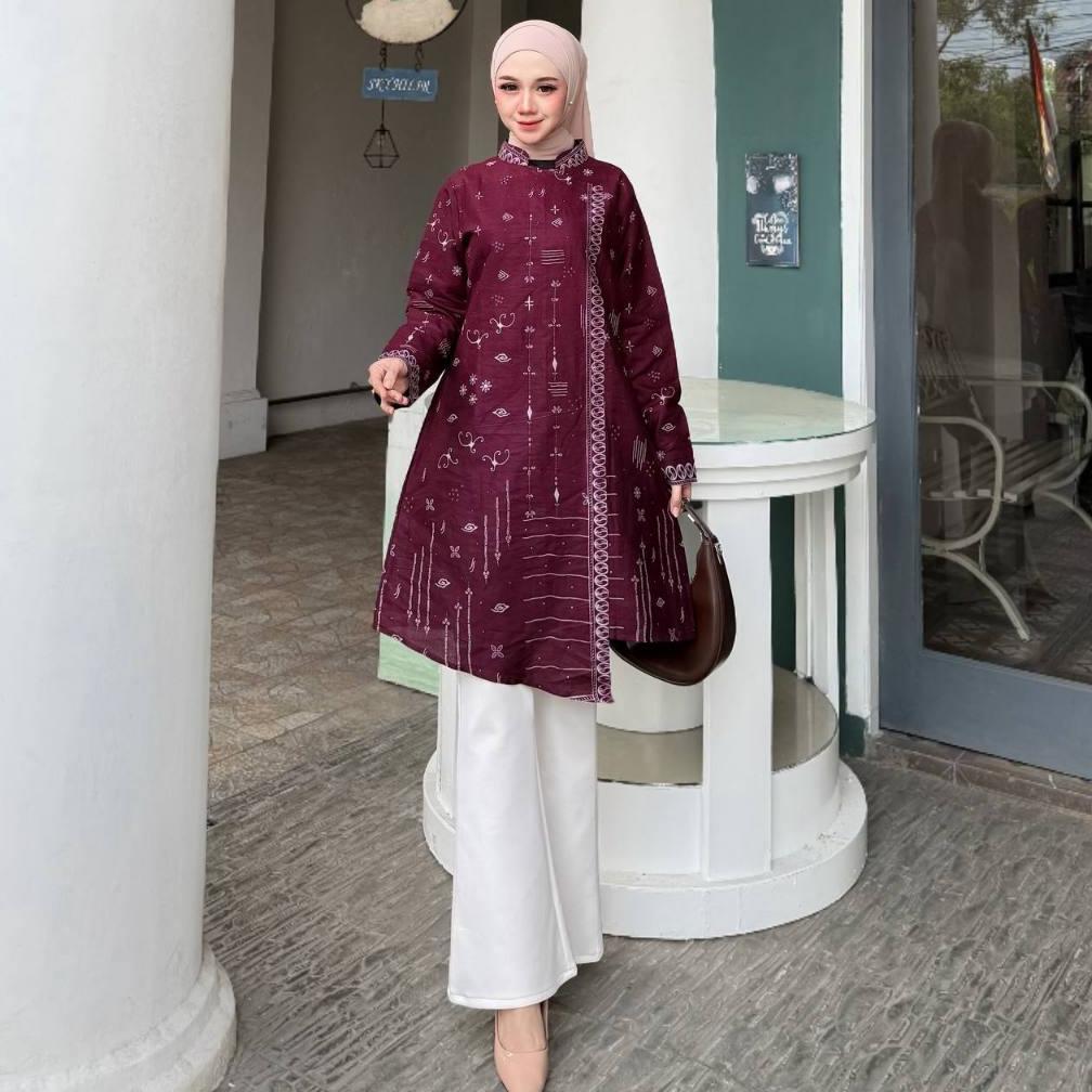 Baju Atasan Batik Wanita Kerja Seragam Terkini