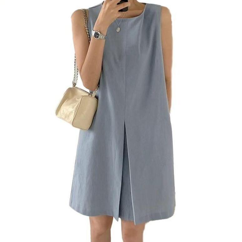 BIG SALE Ezola Midi Maxy Dress Wanita Basic Korea Tanpa Lengan Matt Linen Premium OOTD Fashion Remaj