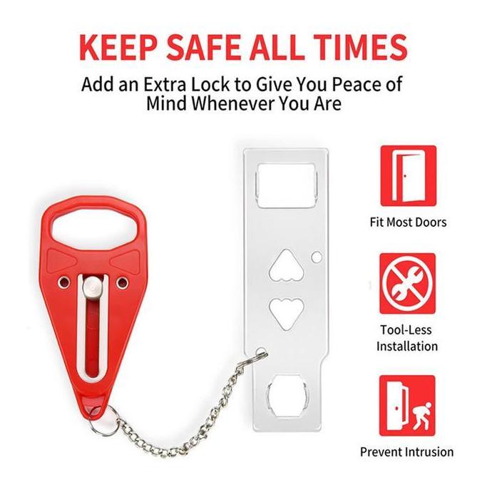 BUNDUQ Portable Door Lock/ Kunci Pintu Anti-Maling,Kunci Ganda Pintu Kamar/Anak Cewek Keamanan Kunci