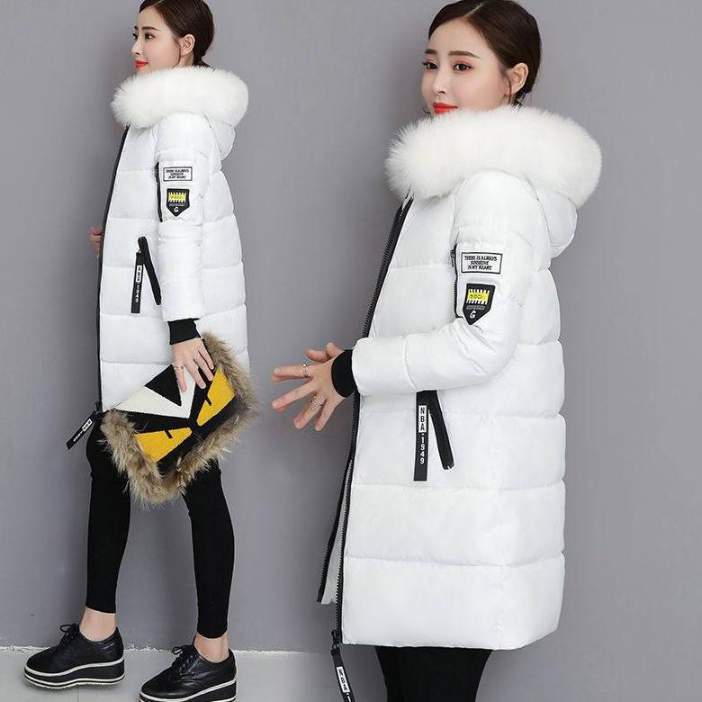 new meissi.id  jaket wanita musim dingin panjang tebal hoodie bulu kerah besar hangat slim fit winte