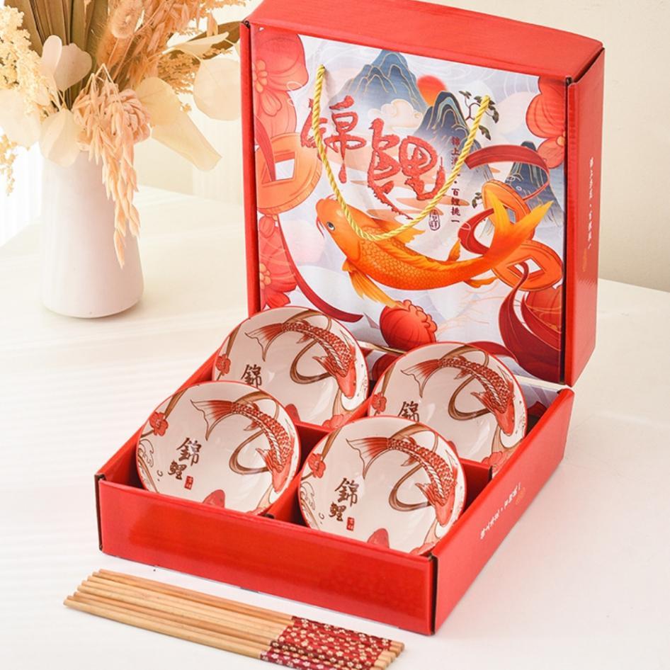 4 Pcs Mangkok Keramik Hampers Premium Keramik Mewah Ultah Pernikahan Wisuda Imlek Tahun Baru Cina