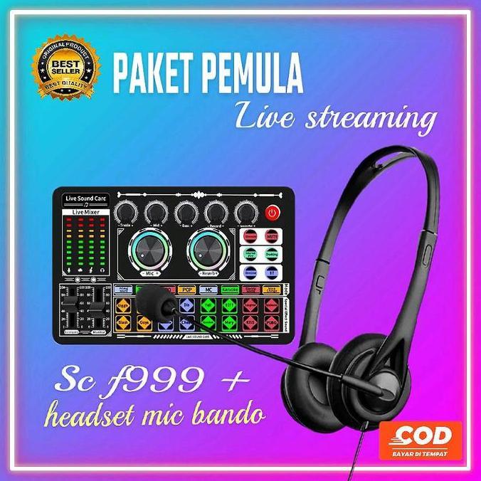 PAKET LENGKAP LIVE STREAMING PEMULA SOUNDCARD F999 DENGAN HEADSET H111 / PAKET KOMPLIT SOUNDCARD F99