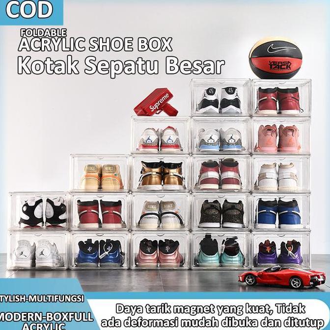 HILYAWN Kotak Sepatu Transparan Acrylic Box Ukuran Besar Shoes Box Stackable Tempat Penyimpanan Sepa