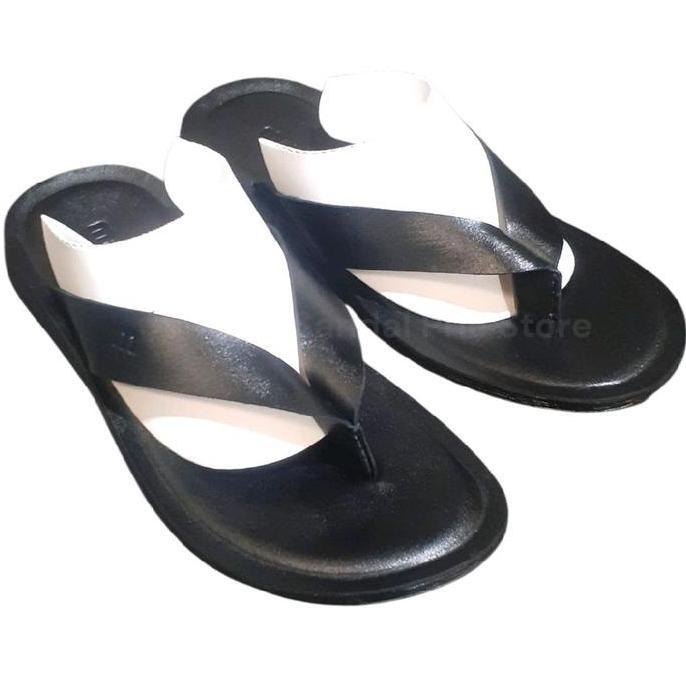 Sandal Jepit Kecil Kulit Asli Sapi telapak karet mentah Coklat Hitam Pria Sendal