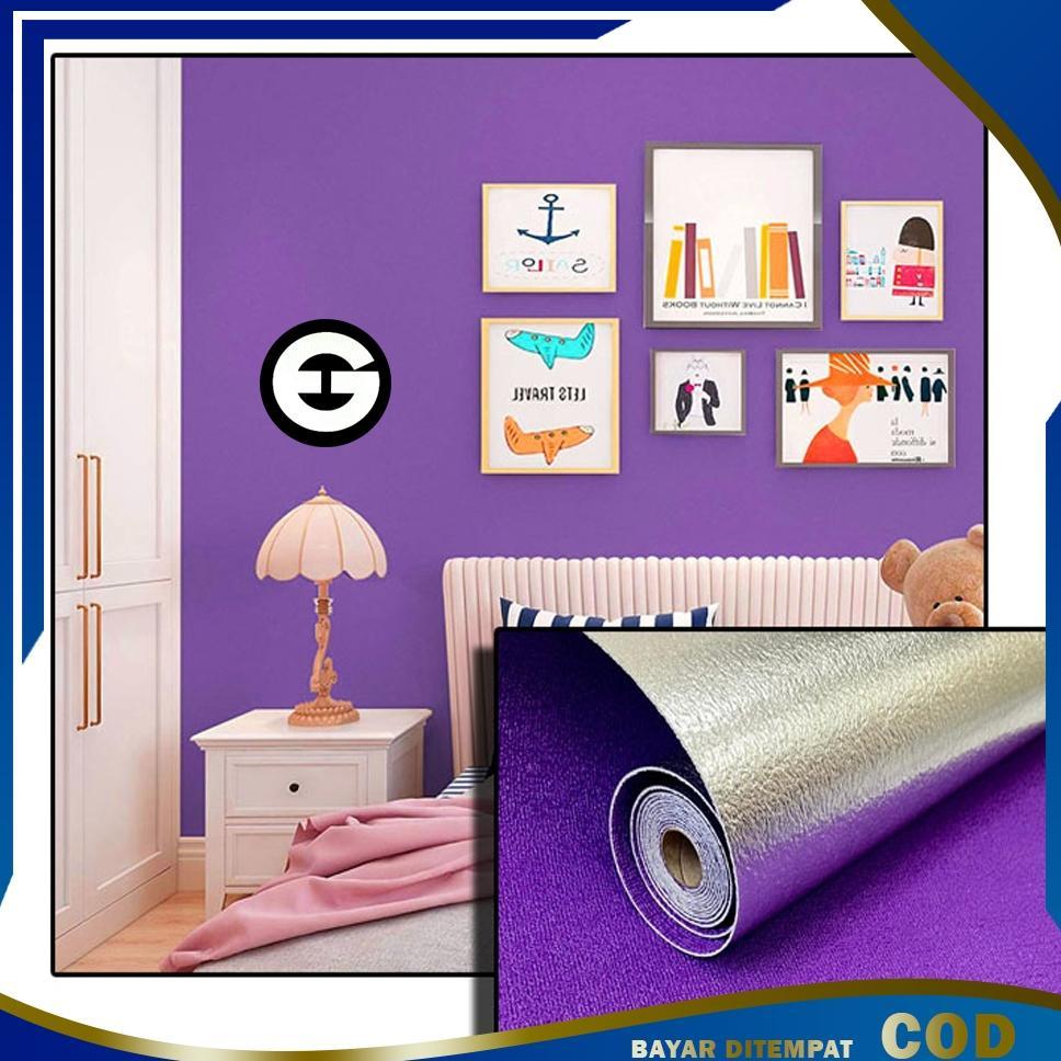 Wa Dekorasi Kamar Dinding Wallpaper Foam Linen Ungu Tua 3D Roll 50Cm X 280Cm Wall Paper Stiker Roll