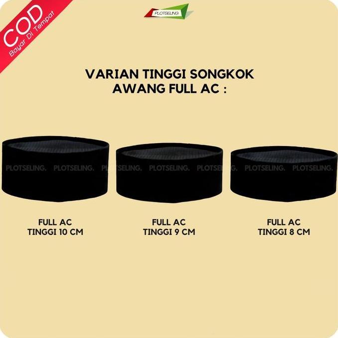 Peci Songkok Hitam Polos AWANG AC Tinggi 7 8 9 10 11 Ukuran Standar Anak Laki Laki dan Jumbo Cowok P