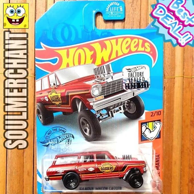 Hot Wheels 64 Nova Wagon Gasser Merah Factory Sealed Mainan Diecast Ban Plastik New