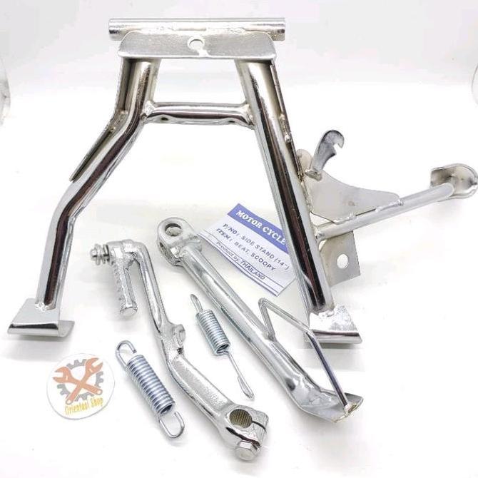 Paket Standar Tengah + Standar Samping+ Selahan Chrome Motor Beat Karbu ,Vario Karbu, Scoopy Karbu ,