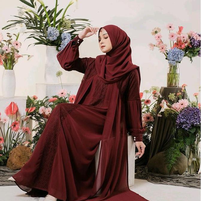 ERCILIA DRESS MEWAH CERUTY & BROKAT PREMIUM GREENISM GAMIS SYARI GAUN PESTA LEBARAN Muslim Kondangan