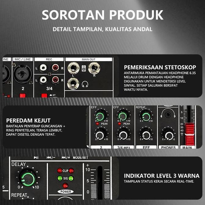 Vocale- Audio Mixer /Mixer 4 Channel / Kp4 Professional Mixer Mini/ Amplifier Bluetooth Mini Mixer A