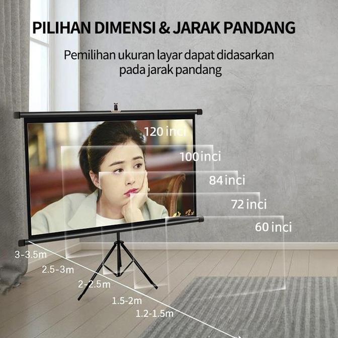 Layar Proyektor Manual Gantung (Layar Proyektor 72") Layar Proyektor 4:3 72 inci Layar proyektor gan
