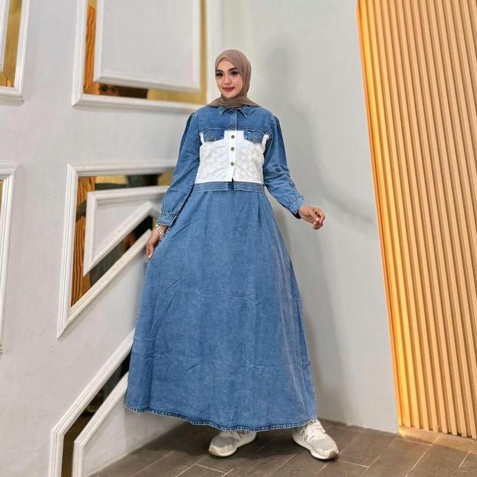 Melody Gamis Jeans Rompi Fashion Muslim Wanita Kekinian