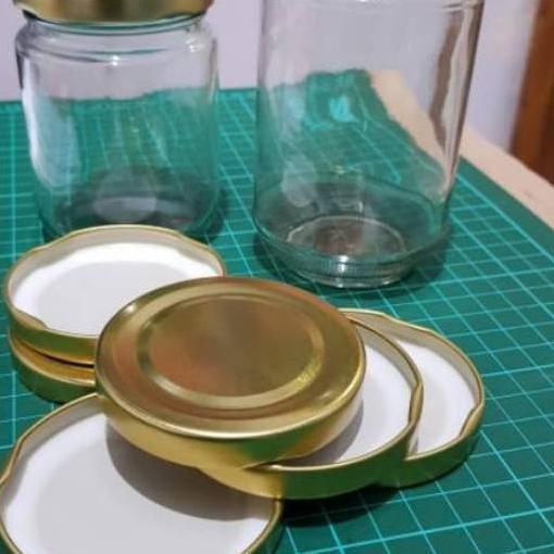 / 10 Pcs  250 Ml Botol Kaca Silinder 250Ml Baru + Tutup Seng Gold / Botol Jar 250 Ml / Botol Madu / 