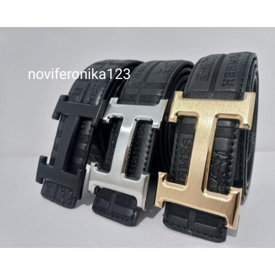 Ikat Pinggang Pria Lv Model Jarum Cantol Embos Sabuk Import Gesper Premium Leather