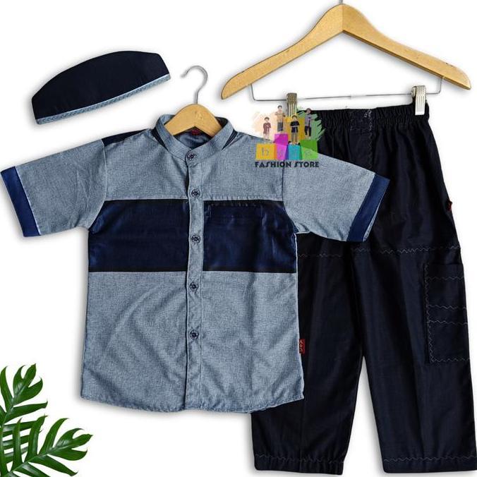 NEW SETELAN KOKO ANAK A&J NEW AL MADANI LENGAN PENDEK - BAJU MUSLIM MODEL KEMEJA KOKO KEMKO USIA 3 -