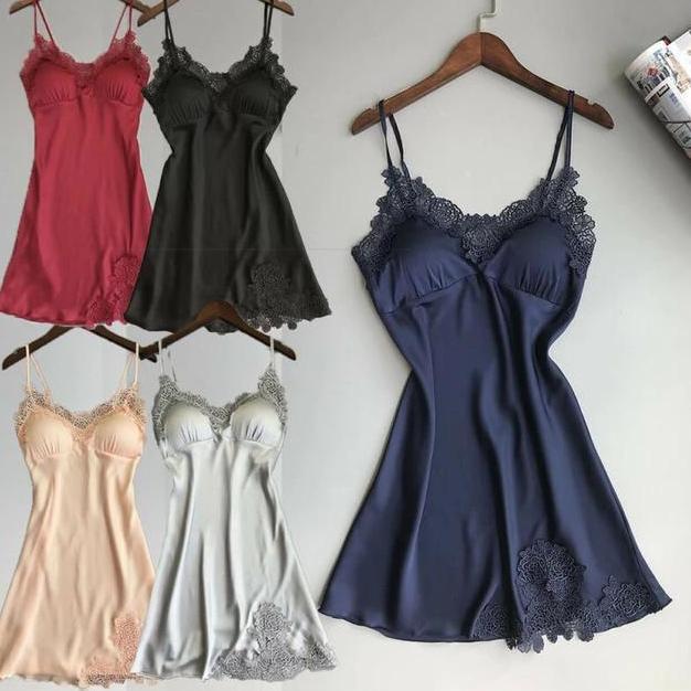 Vestito- [Perpaj] Set Baju Tidur Piyama Nita Lingerie Renda Panjang Satin Silk Kimono Pendek 1053