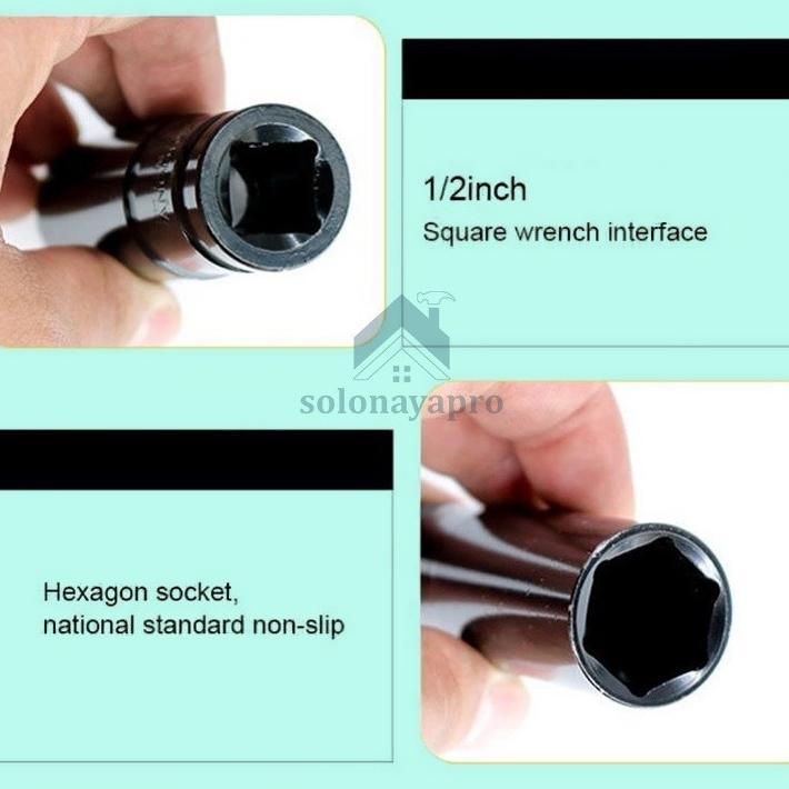 Mata Sok Impact Full Set 10Pcs 1/2 Inch/Mata Kunci Shock Impact Panjang Cr-Mo 8 10 12 14 16 18 20 22
