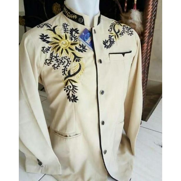 Jasko PRIA Dewasa / Jas Koko Pakaian Muslim Pria Lis Bordir /Jasko Hitam Bordir H30 Bahan Hhtwis Teb