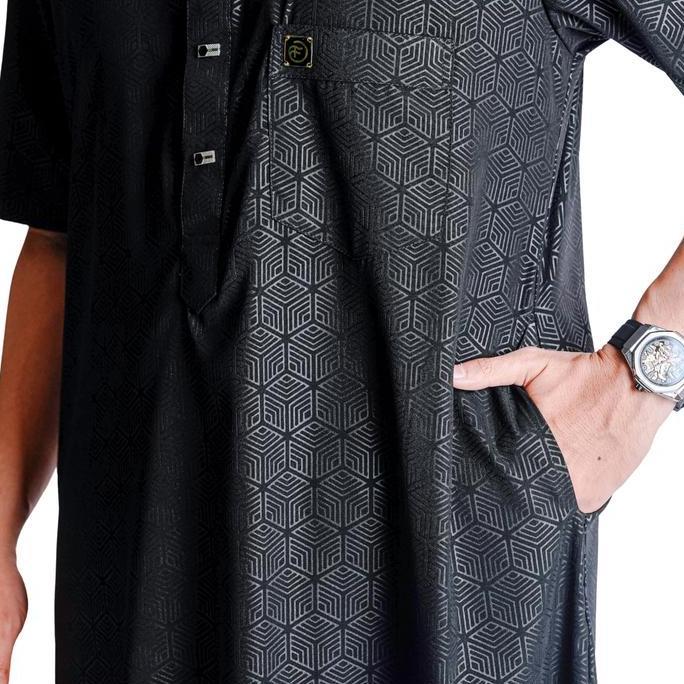Jubah Pria Gamis Pria Jubah Pria Muslim Jubah Gamis Sengon Jubah Motif embos FOBDG Lengan Pendek Ber