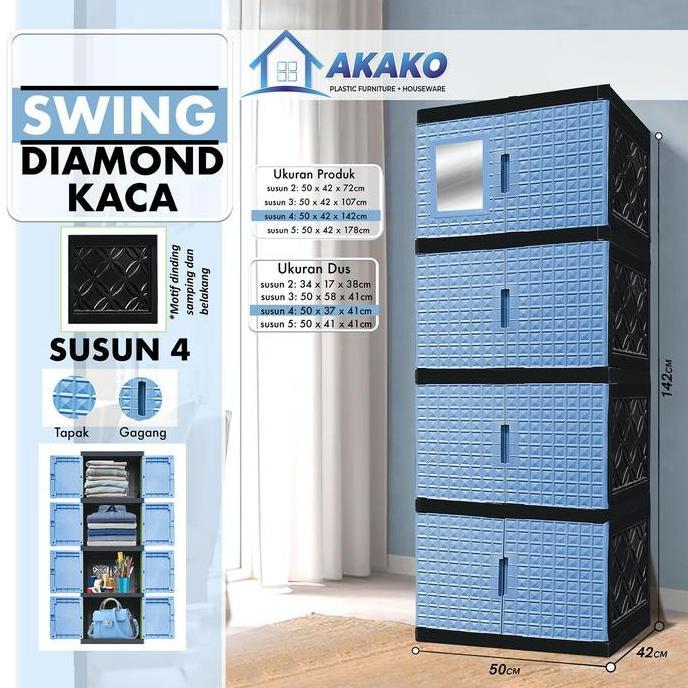 AKAKO - LEMARI PAKAIAN ANAK PLASTIK AKAKO BABY DIAMOND SUSUN 4 / KODE : BAD