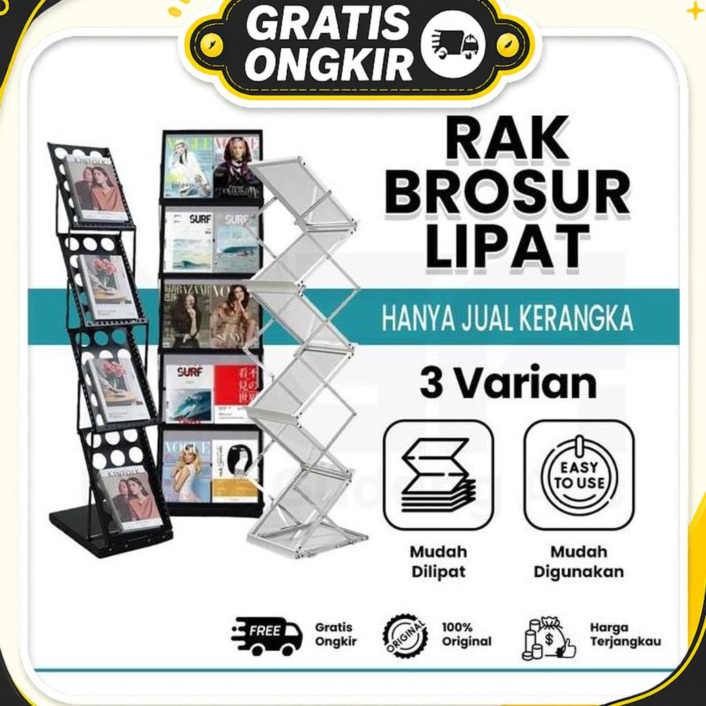 Rak Brosur Lipat 4 Susun & 7 Susun / Rak Majalah Display Portable / Rak Pameran Besi Lipat