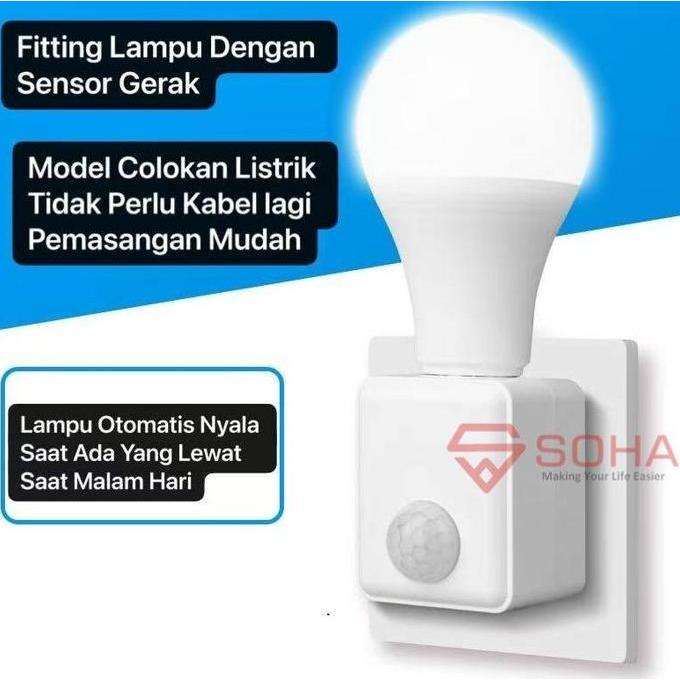 ART-082 Fitting Lampu Sensor Gerak Colokan Dinding EU Plug Auto On Off Otomatis Deteksi Gerak PIR In