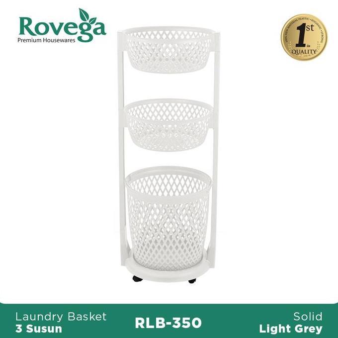 Rovega Keranjang Pakaian Laundry Basket 3 Plastik Level Light Grey Rlb-350