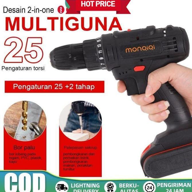 Penjualan Bor Listrik 1 Set Lengkap 36Vf Reversible Ern Tanpa Kabel Cordless Real 36Vf Charger Cas E