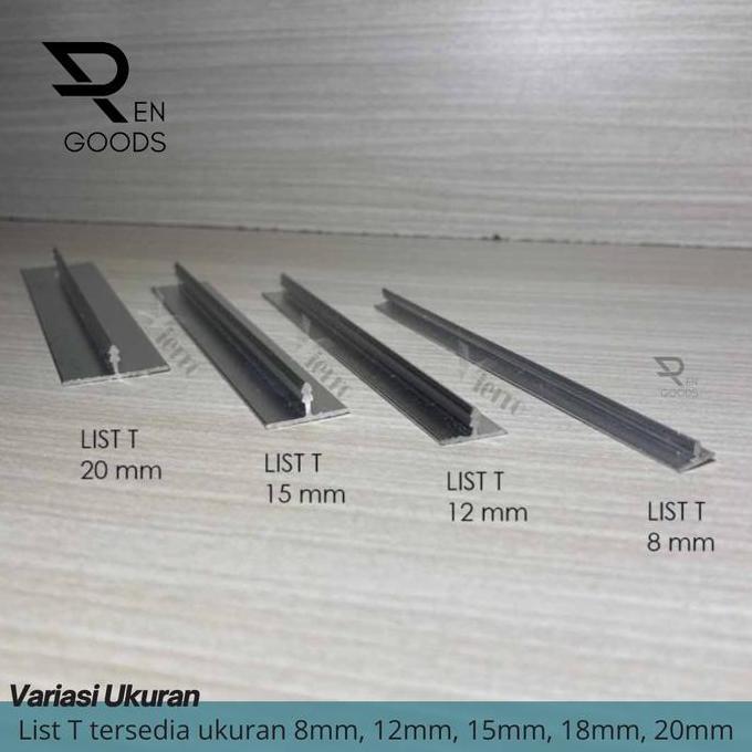 Bellissimo- List Lis T Penutup Celah Frame Edging Alumunium Variasi 20 15 12 8 Mm