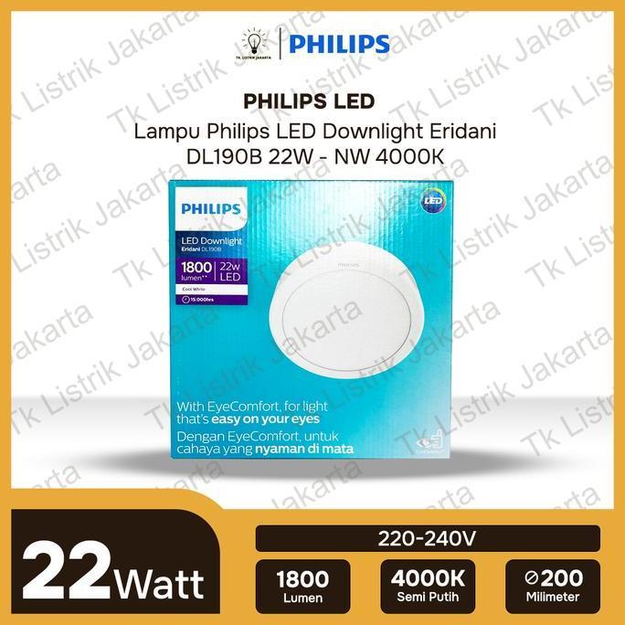 Lampu LED Downlight Plafon Outbow Philips Eridani 22W 8 inch 4000K Semi putih