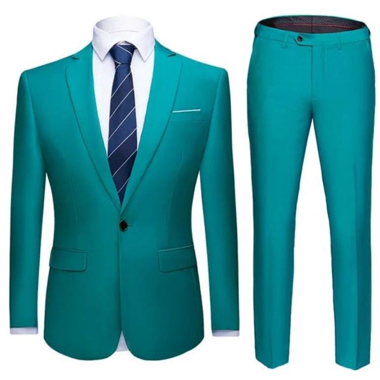 Free Ongkir Setelan Jas Blazer Pria Hijau Tosca Slim Fit