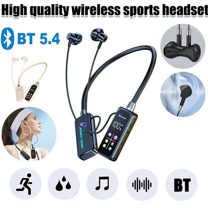HD Screen Bluetooth Neckband Headphones Headphone Leher Bluetooth 5.4 Outdoor Sports Headset with Mi