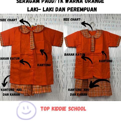 Free Ongkir 1 Set Seragam Tk/Paud Baju Kotak-Kotak Pendek Paud/Tk Orange