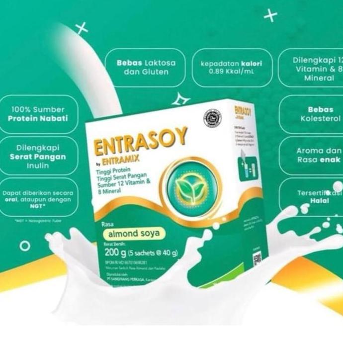ENTRASOY ALMOND SOYA 200 GR | SUSU NUTRISI DEWASA TINGGI PROTEIN SERAT [terbaik]