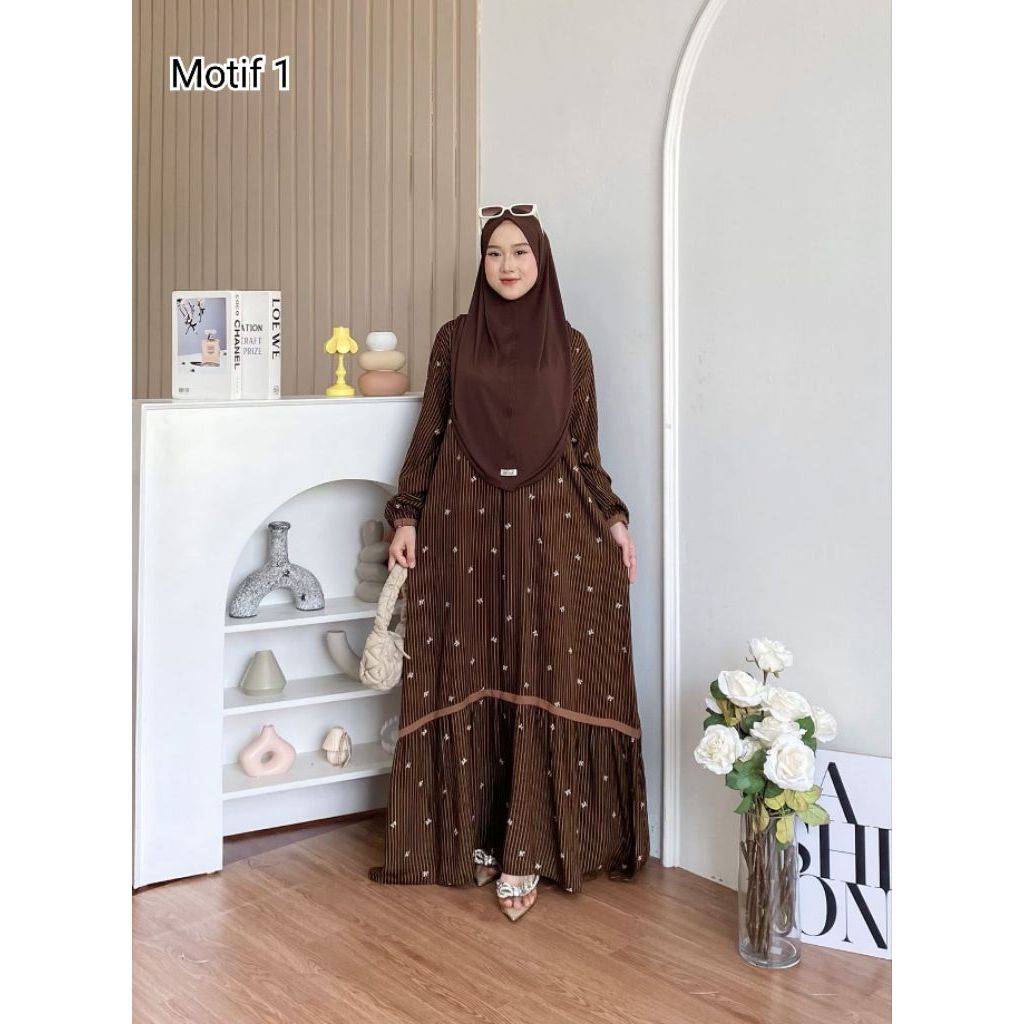 ADERA DRES MOTIF | GAMIS SET HIJAB RAYON MOTIF | GAMIS TERBARU MOTIF KOMBINASI RAYON | GAMIS SALMA S