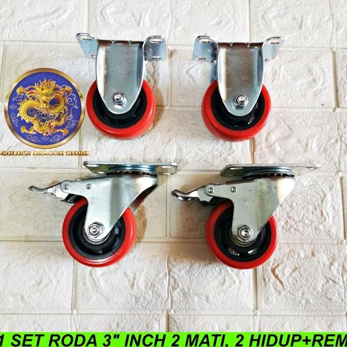 1 SET RODA 3" INCH / RODA 3" INCH 2 MATI, 2 REM DISKON