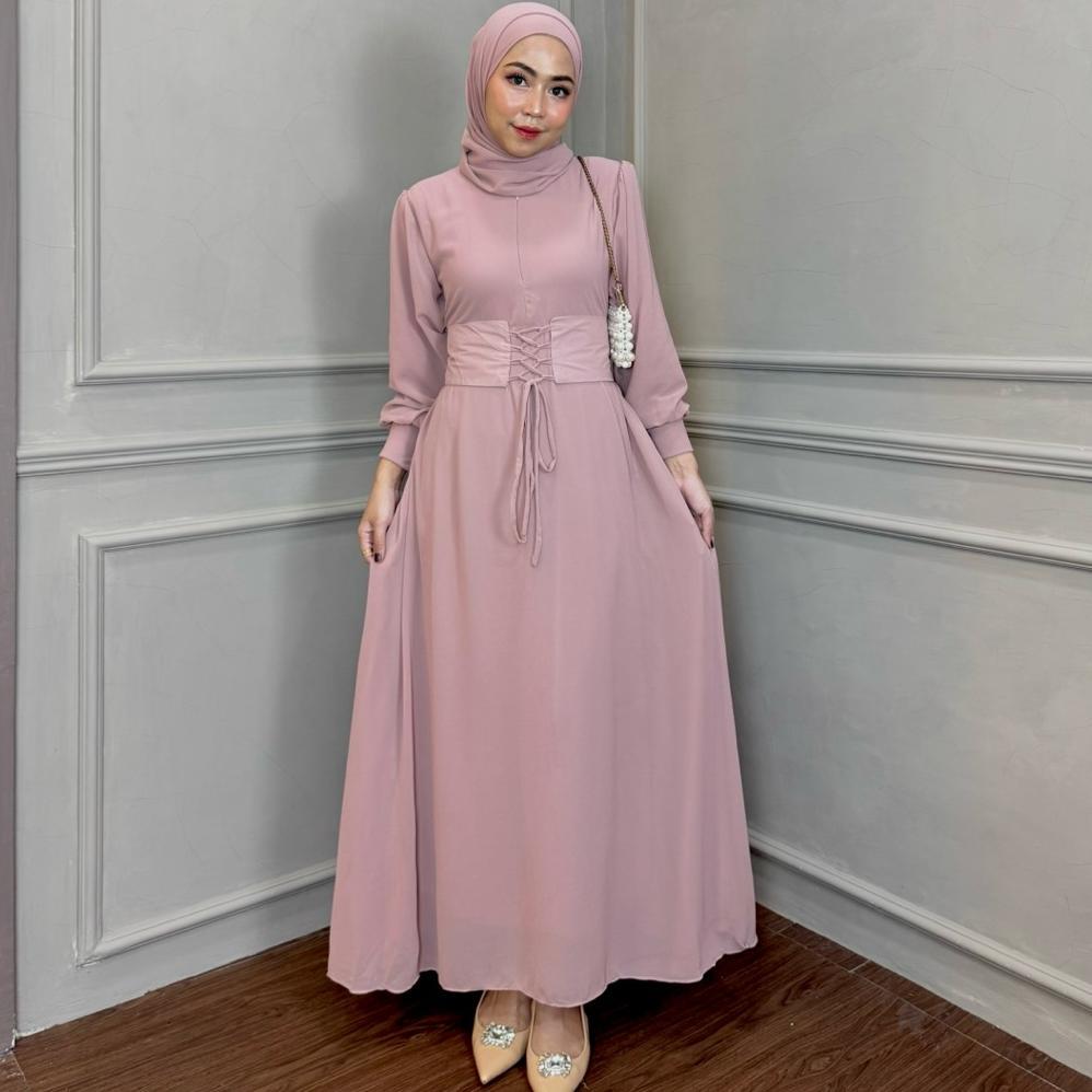 Diskon Lively Long Dress Kondangan Gamis Pesta Seragam Bridesmaid Gaun Prewedding Baju Muslim Polos 